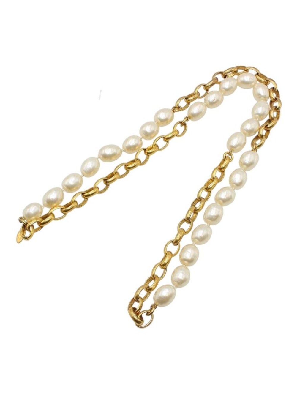 Chanel CC Logo Faux Pearl Long Chain Necklace